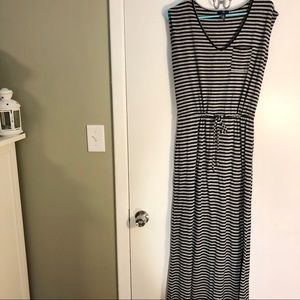 GAP cap sleeve striped maxi dress XS 0 2 black